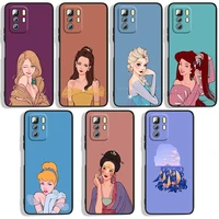 beautiful princess phone case for xiaomi redmi note 10 10s 10t 10promax 11 11s 11t 11e lite pro 5g 4g black luxury silicone back