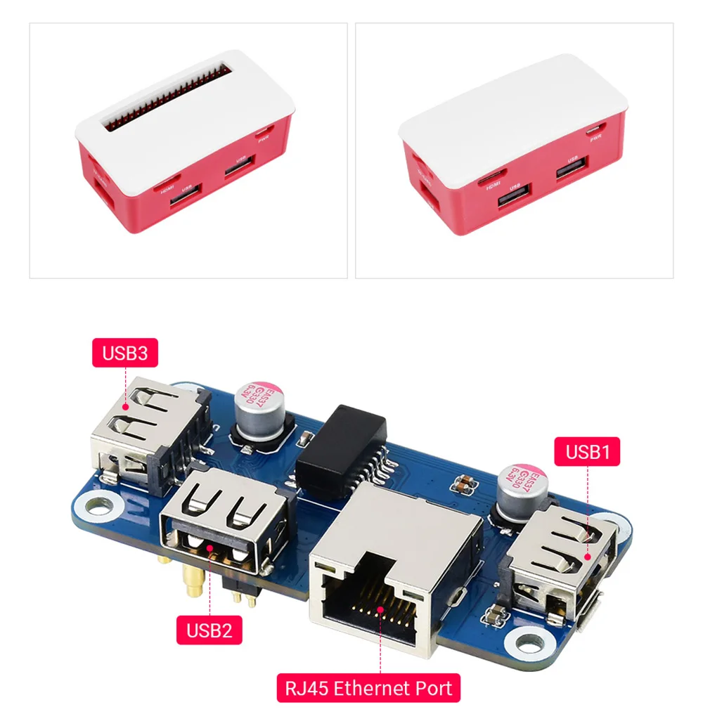 Чехол из АБС-пластика для модуля Ethernet Raspberry Pi Zero 2 W / Series 1x Ethernet-порт RJ45 3x USB порт s |