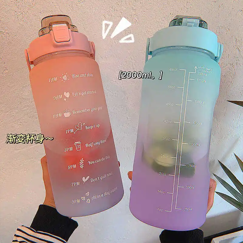 

Motivational Water Bottle 2 Liters Student Drink Bottle With Straw Large Capacity Fitness Jugs Time Marker Sports Plastic Cups