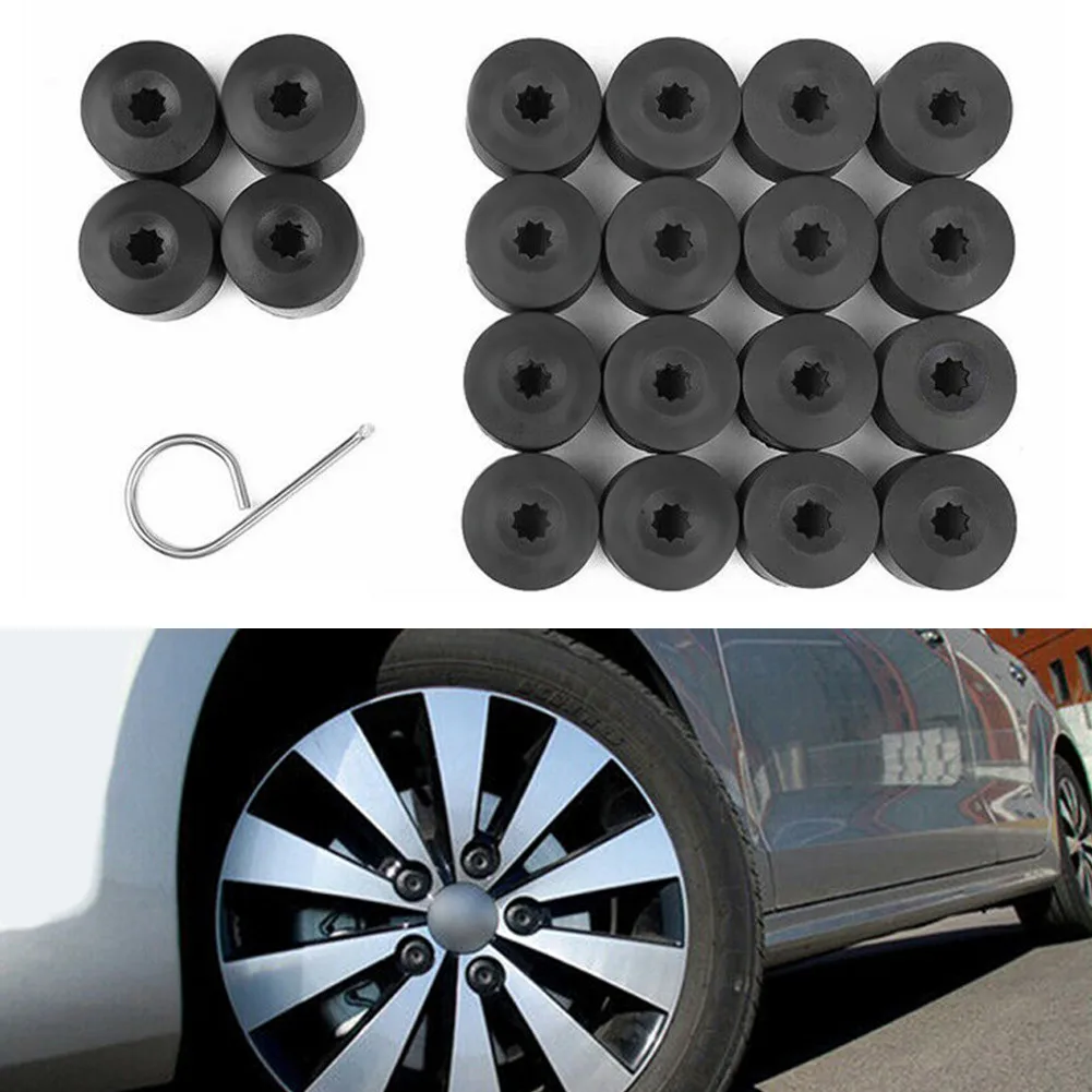 

20PCS Wheel Bolt Nut Cap Covers Black Plastic Car Wheel Lug Nut For Golf Bora Jett/A 17mm T44 Lug Nut Cap Car Parts
