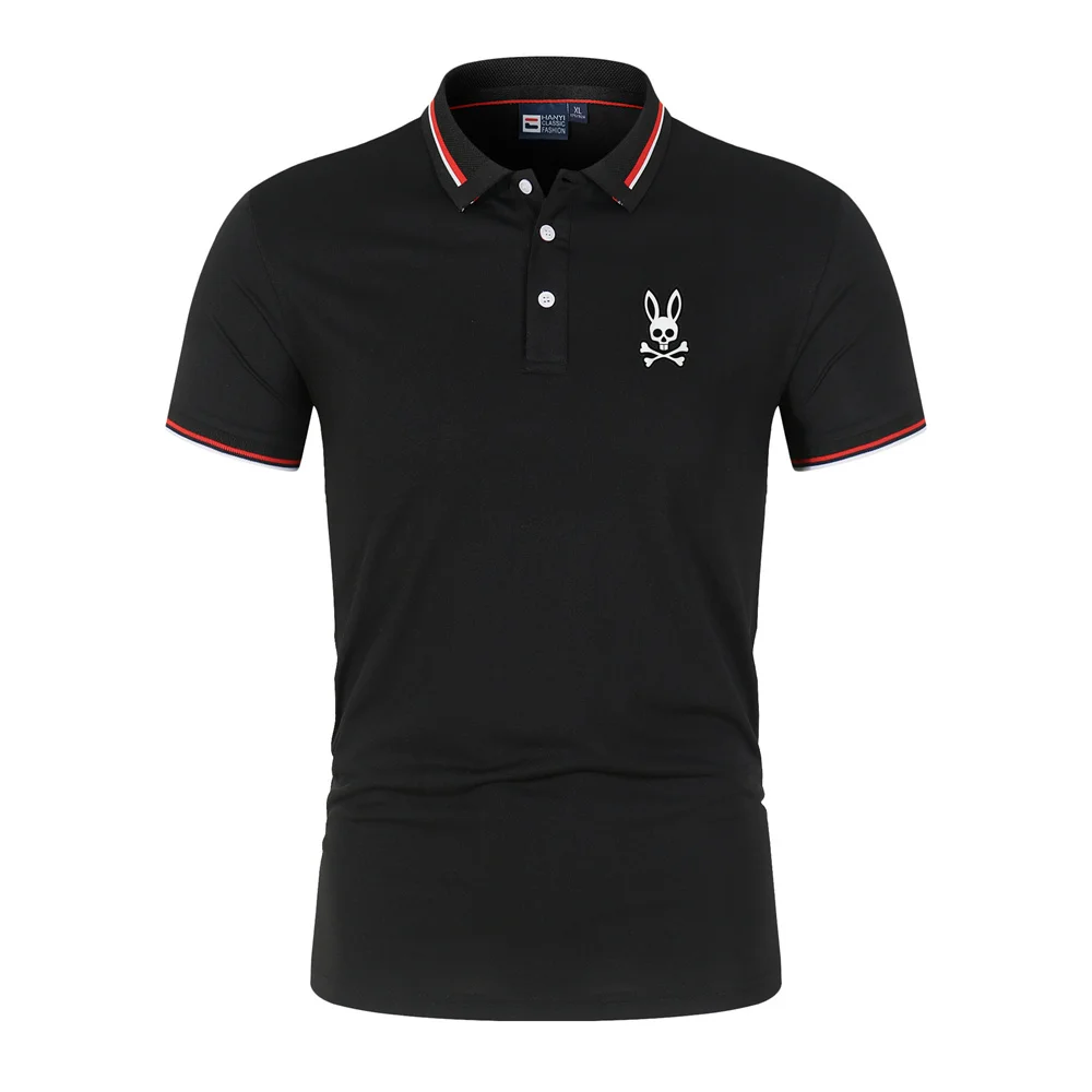 Luxury Men Polo Shirt Summer New T-shirt Lapel Short Sleeve Fashion Micro Standard Ghost Rabbit Print Korean Golf Polo Shirt