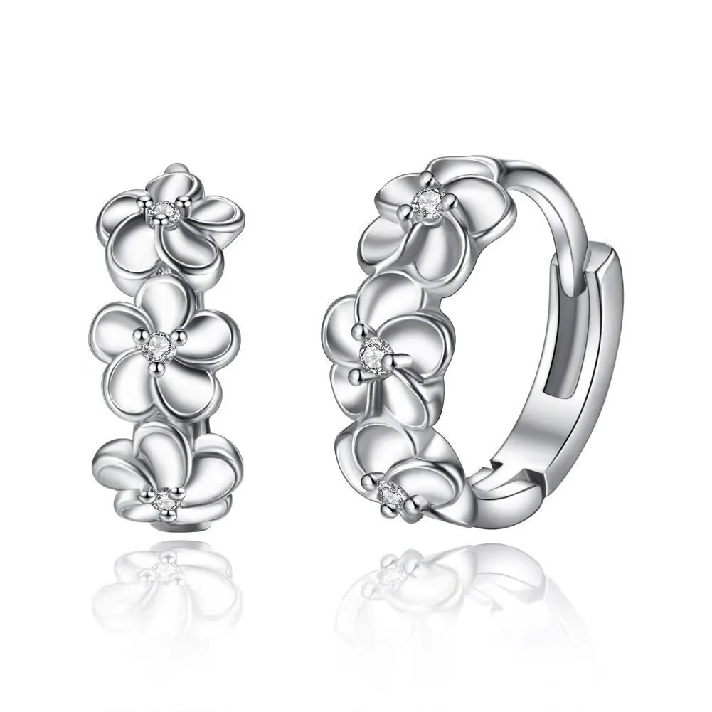 

wholesale fashion 925 silver small flower earrings round crystal Zircon elegant cute women Charms wedding jewelry gift
