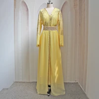 wepbel embroidered abaya muslim dress women chiffon yellow v neck 2 piece moose dress for women kaftan robe islam clothing