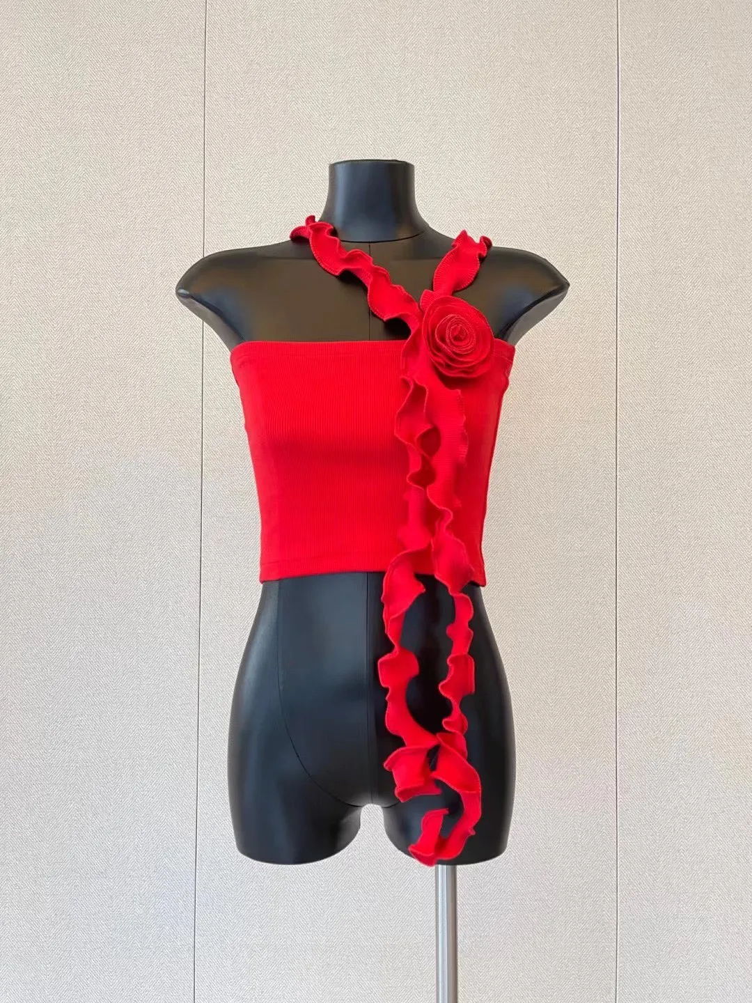 

Niche design Spice girl sexy strapless top flower splicing hanging neck slim slimming vest female