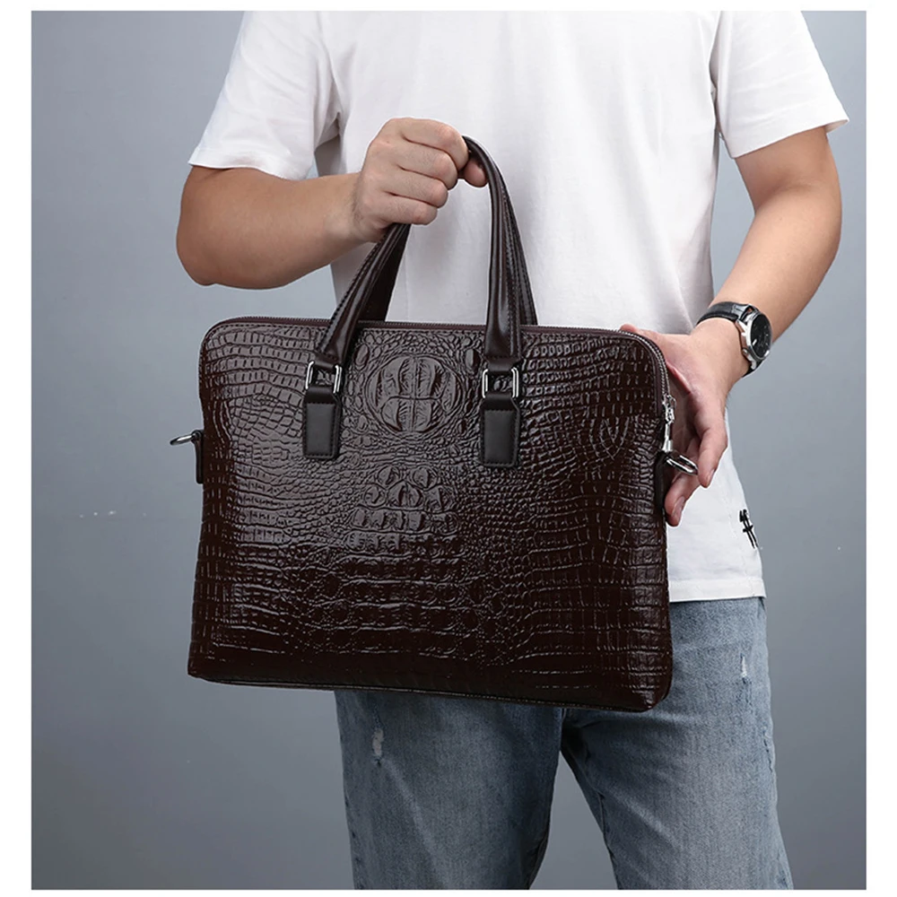 Business Briefcase Bag Gifts For Men Crocodile Pattern Handbag Messenger Shoulder Bags With Strap For Men Durable Office Bag
