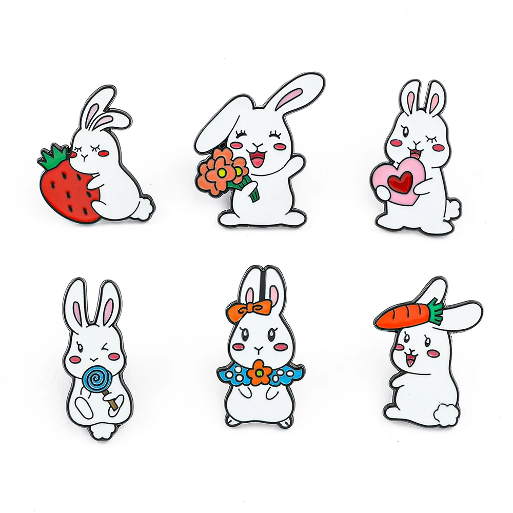 

Cute Rabbit Brooch Metal Enamel Pins Charm Bunny Bag Clothes Lapel Pin Cartoon Animal Jewelry Gift For Friend Cosplay