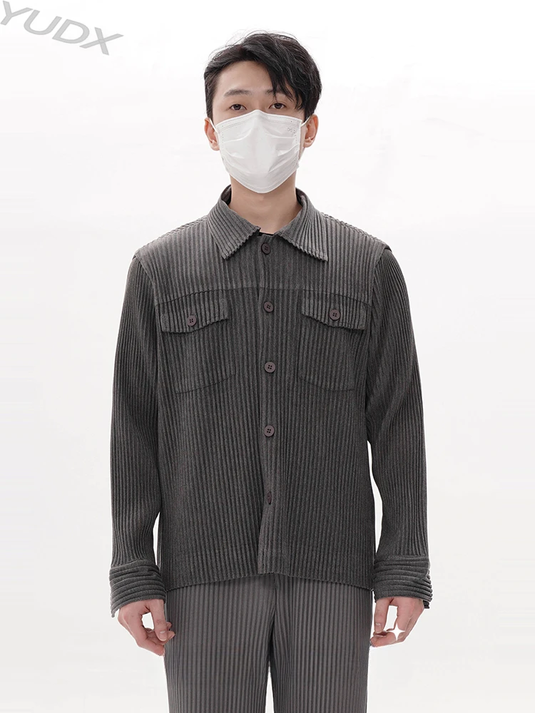 

YUDX Miyake плиссированная текстура мышц Zhongshan повседневная с длинными рукавами весенне-осенний сезон новая Однотонная рубашка стиль джемпер