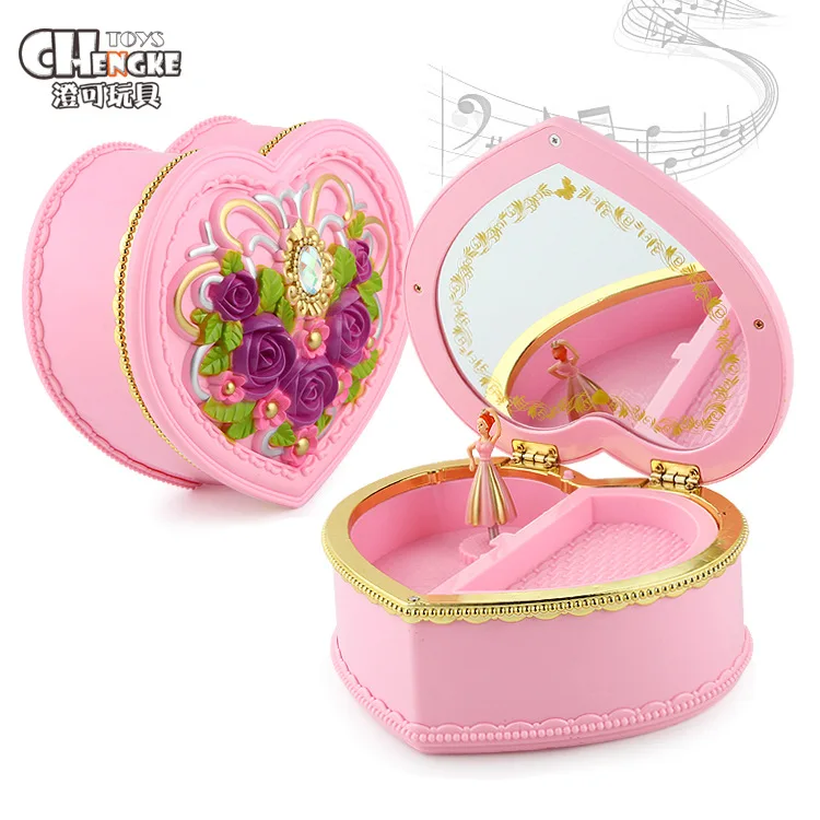 

Подарочная музыкальная шкатулка для девочек, модная розовая шкатулка с бантом и сердцем, подарок на день рождения