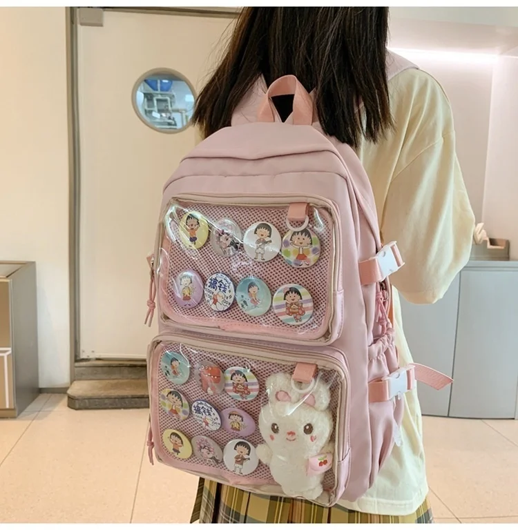 

Большой Школьный ранец для девочек, розовая сумка Ita для показа булавок, нейлоновый Прозрачный женский рюкзак с карманами