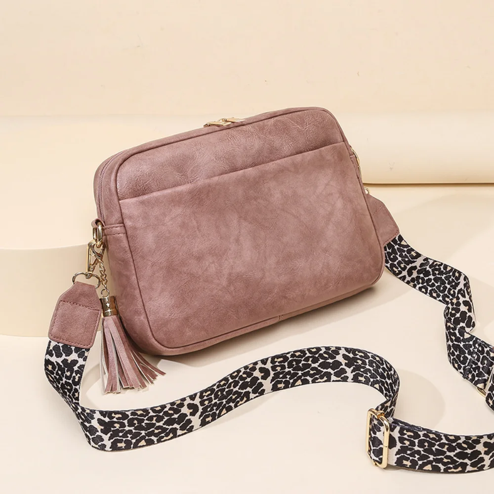 Vintage PU Leather Crossbody Sling Bags Women Fashion Leopard Guitar Strap Messenger Bag Ladies Casual Versatile Shoulder Bag