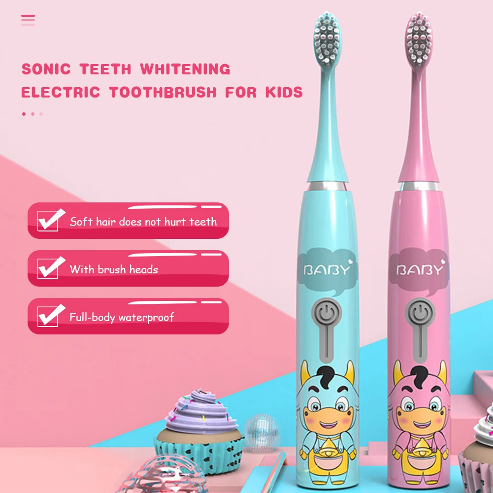 

Sonic Kids Electric Toothbrush Battery Powered Waterproof Teeth Cleaning Whitening Brush With Toothbrush Heads Oral Teeth Care