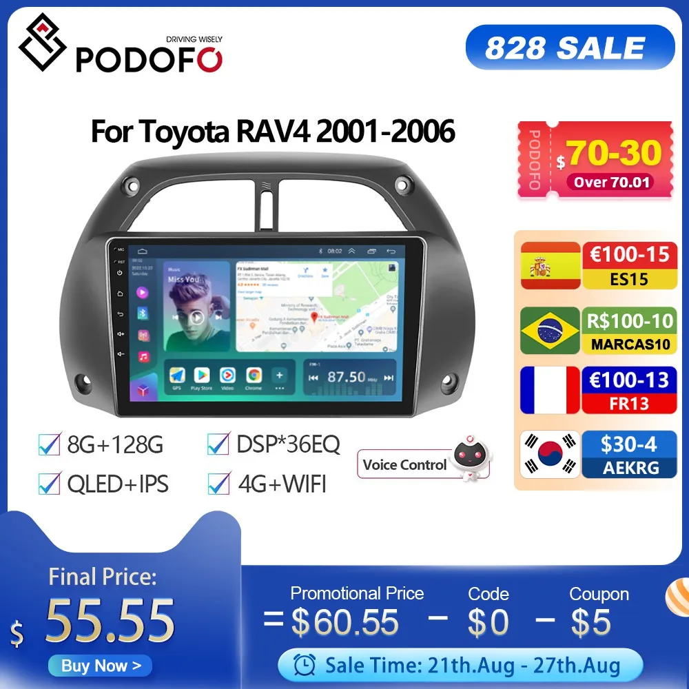 For Toyota Rav4 2001-2006 Carplay Autoradio Stereo Player Hifi Music Ai Voice
