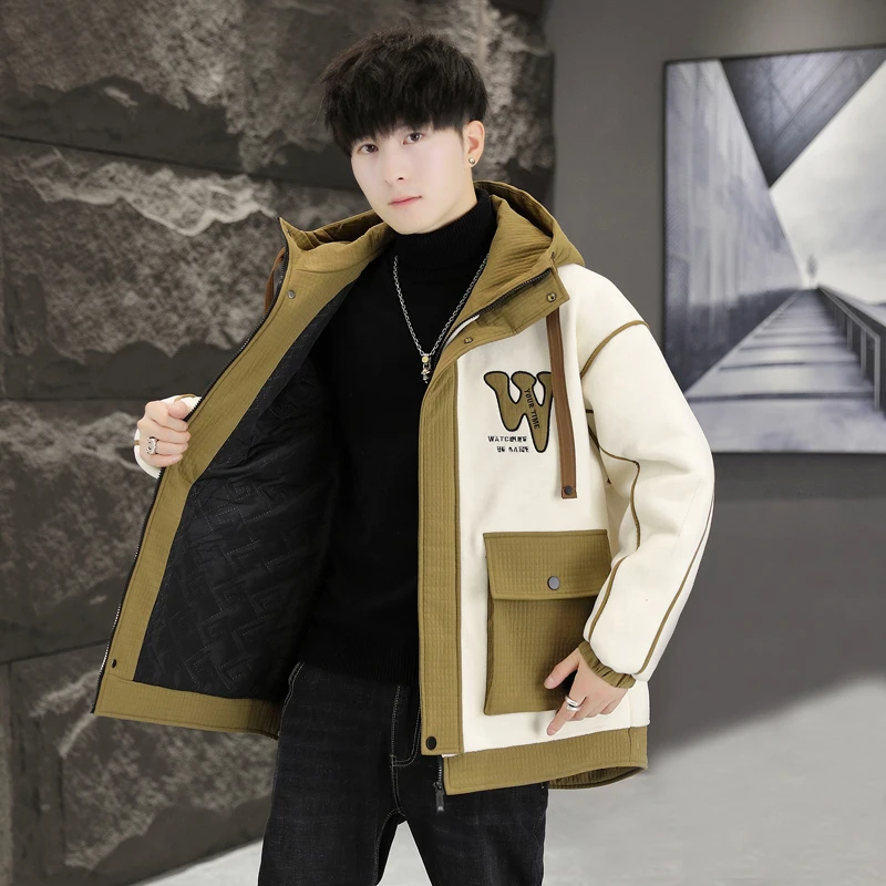 Повседневная Новинка 2024 зимние мужские куртки с капюшоном и хлопковой