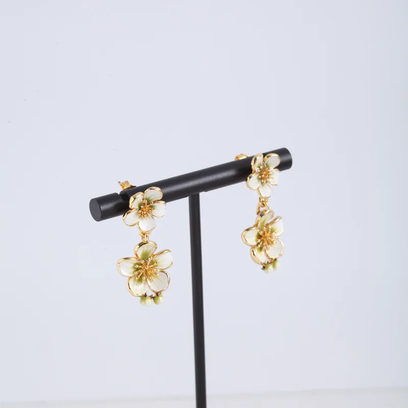 

European and American Jewelry Hand-painted Enamel Color Glaze Mori Sweet Double Flower Stamen Temperament Stud Earrings Earrings