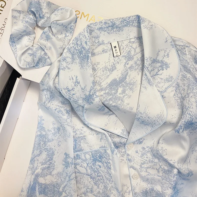 Женская пижама пижамный комплект с синим цветочным принтом одежда для сна брюки