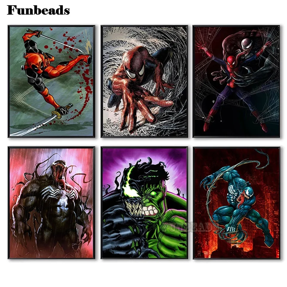 

Алмазная живопись Disney 5D «сделай сам», мозаика с изображением супергероев, Человека-паука, Халка, алмазная вышивка для комнаты, домашний деко...
