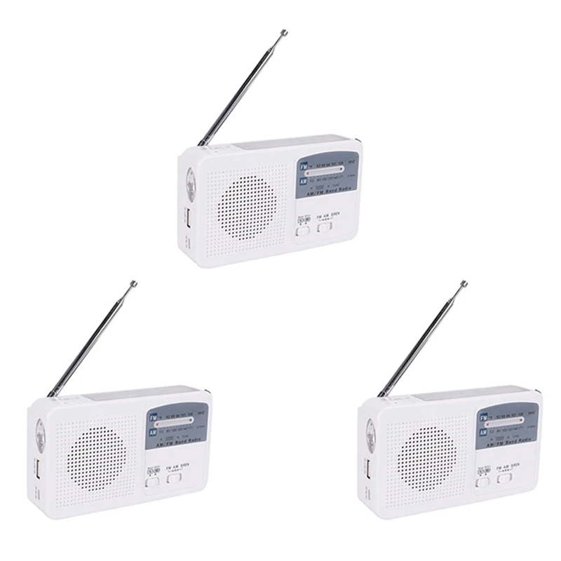 

3X Emergency Radio With Solar And Hand Crank Self Powered, Battery USB Recharging FM/AM Radio