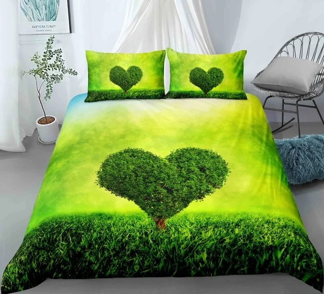 

Green Love Tree Nature Plants Bedding Set 3D Printing Luxury Design 2/3pcs Bohemian Couple Lovers Bedclothes Duvet