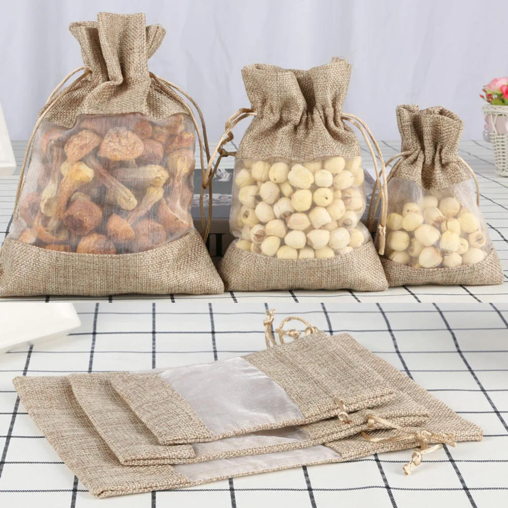 

Natural Linen Burlap Bag Drawstring Jute Gift Bags Multi Size Jewelry Packaging Wedding Bags with Candy Bag