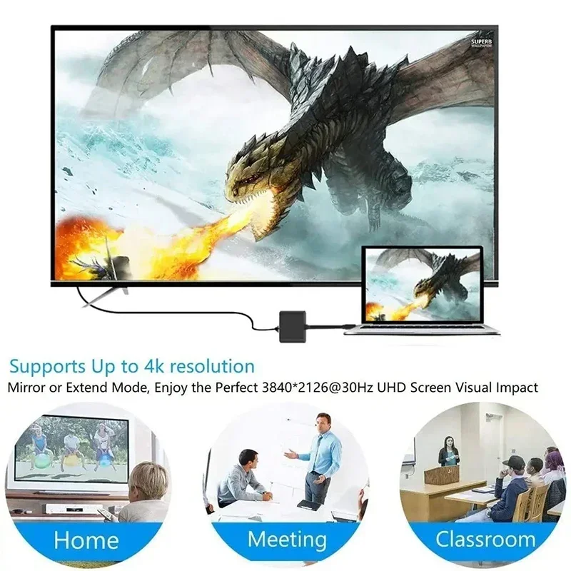 Фото 3 в 1 USB C-HDMI-совместимый адаптер USB 3.1 Концентратор типа C для зарядки Samsung S23 Ultra Huawei Xiaomi Ноутбук Macbook №2