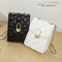 mini casual chain crossbody ladies bag new leather zipper mobile phone bag luxury lattice handbag small shoulder bag