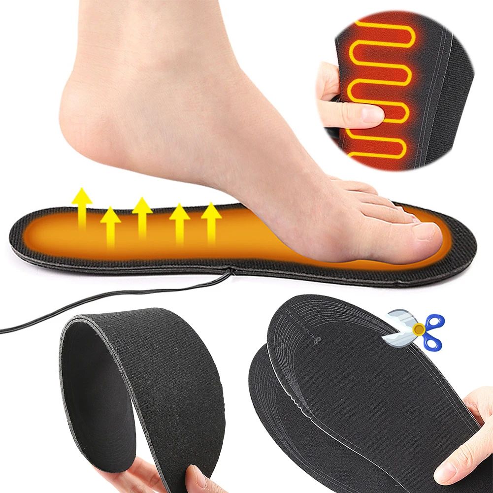 USB Heated Shoe Insoles Electric Shoes Pad Cuttable Foot Warming Washable Rechargeable Warmer for Skiing Hiking