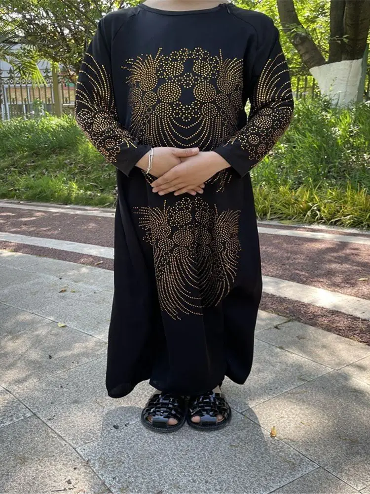 

Black Abaya Dubai Robe Ensembles Musulmans Arabic Islam Muslim Sets Kids Girls Prayer Hijab Dress For Children Kaftan Habaya