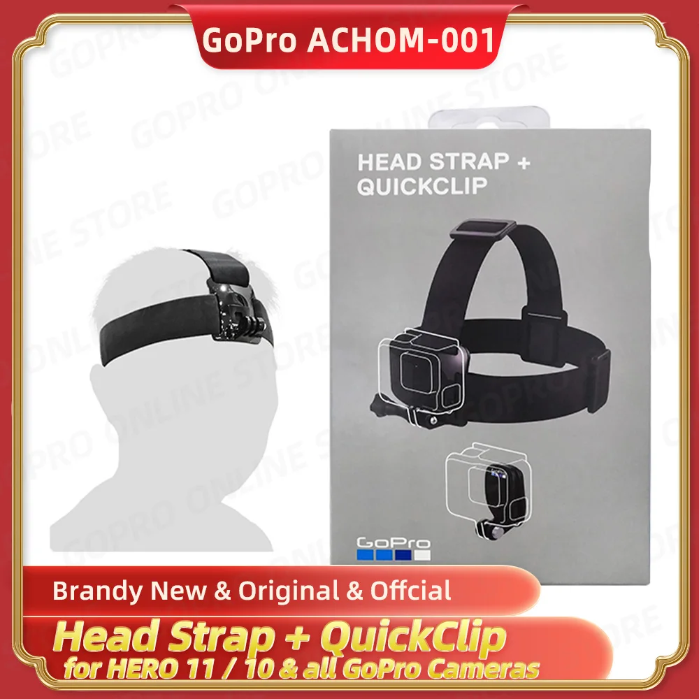 GoPro головной ремень + QuickClip для всех Go Pro Аксессуары камеры носимое крепление фиксация POV съемка официальная оригинальная повязка на голову ACHOM-0
