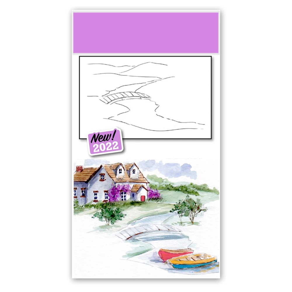 

Новинка 2022, прозрачные штампы с рисунком реки и акварели для творчества, открыток для творчества, скрапбукинга, без металлической резки