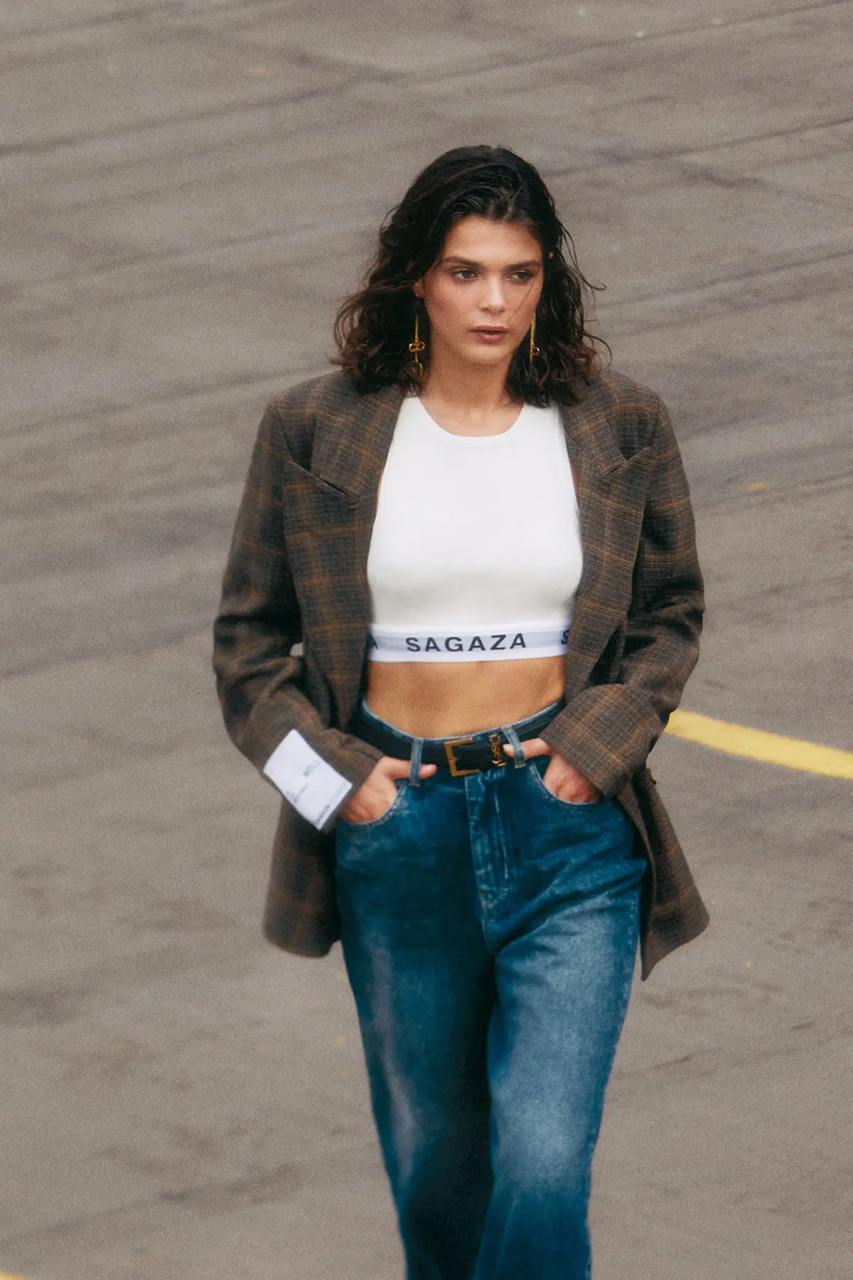 

Двубортная клетчатая куртка Trendyol X Sagaza Studio TPRAW22CE0561