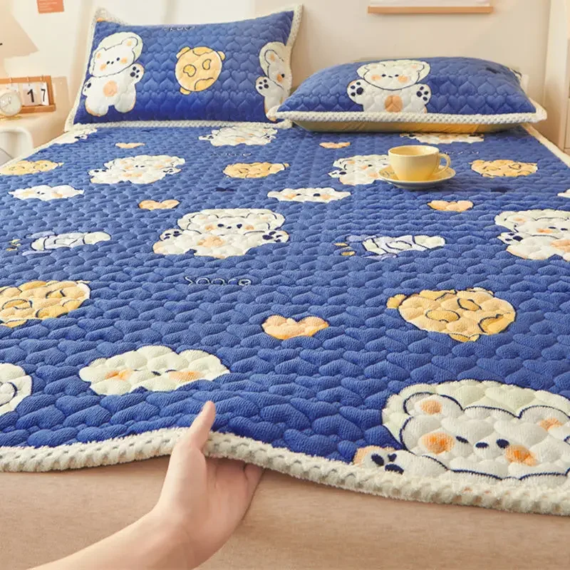 

Стеганый матрас для зимы, толстое теплое одеяло для кровати, однотонный матрас из кораллового флиса, матрасы для односпальной/двуспальной кровати