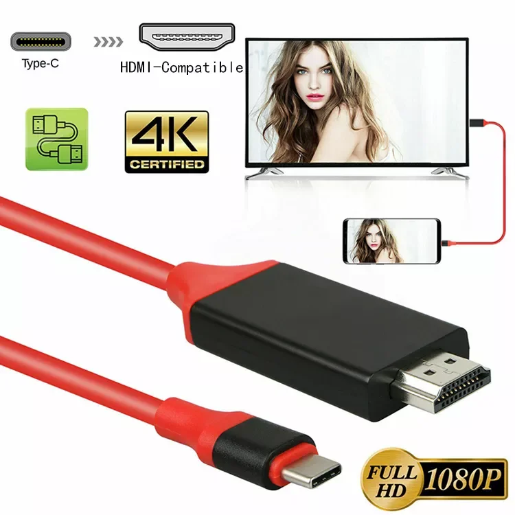 

3.1 Type C to HDMI-compatible Adapter Cable USB-C Cable 4K/1080P Cable for Macbook Pro ChromeBook Pixel