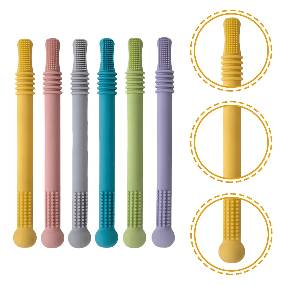 

6 Pcs Children's Teething Stick Baby Straws Baby Silicone Teether Silicone Toys Silica Gel Molar Tube