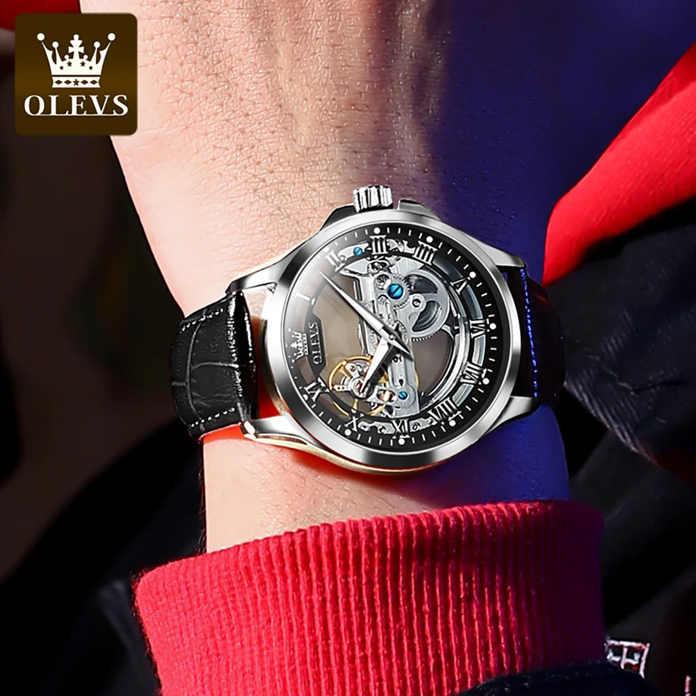 Мужские автоматические часы-скелетоны OLEVS 6661 механические водонепроницаемые