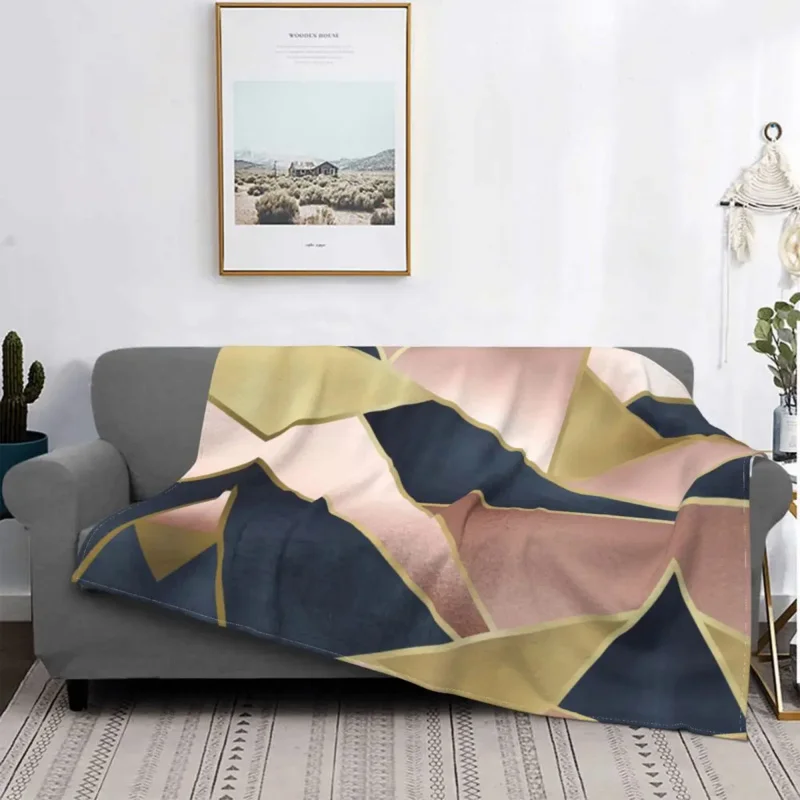 

Мягкое флисовое Флисовое одеяло с геометрическим рисунком, домашнее покрывало для дивана, розовое, золотое, розовое, темно-синее, с абстрактным узором