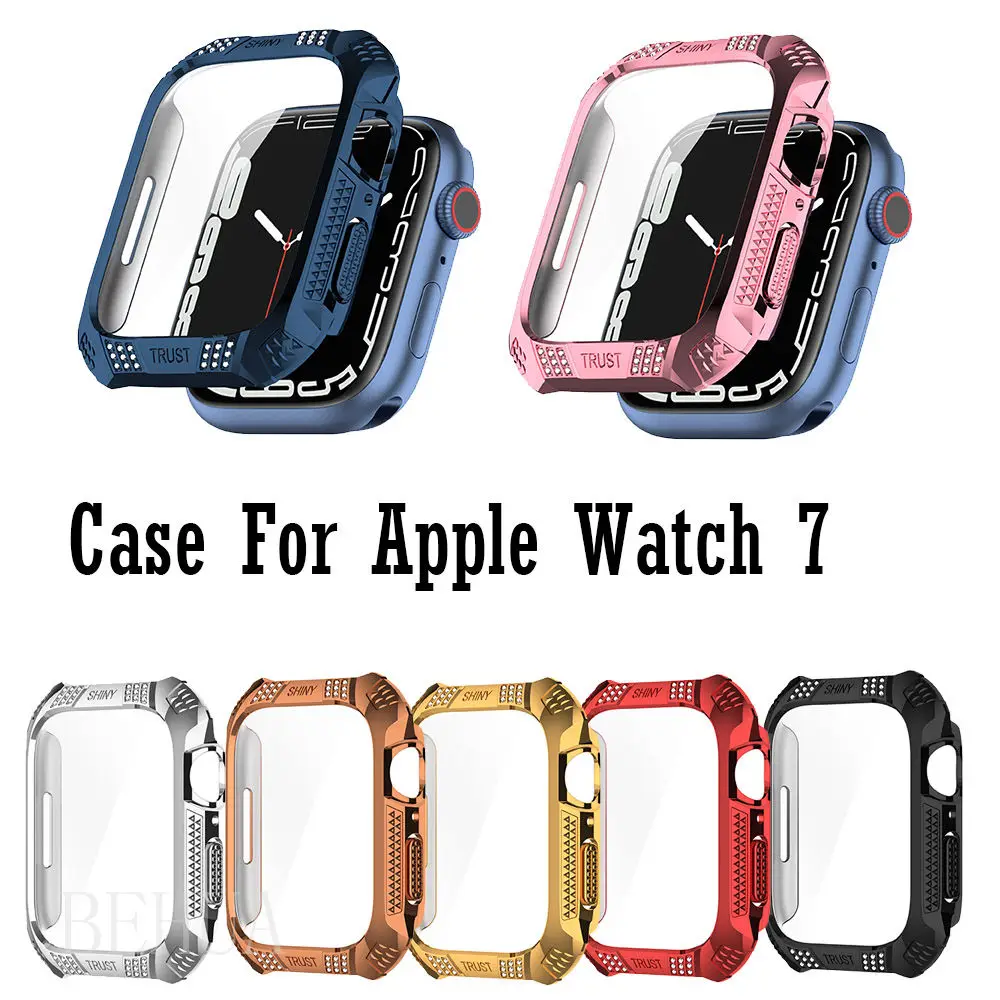

Алмазный защитный чехол из поликарбоната для Apple Watch 7 45 мм 41 мм полная защитная крышка для экрана + пленка из закаленного стекла прозрачная о...