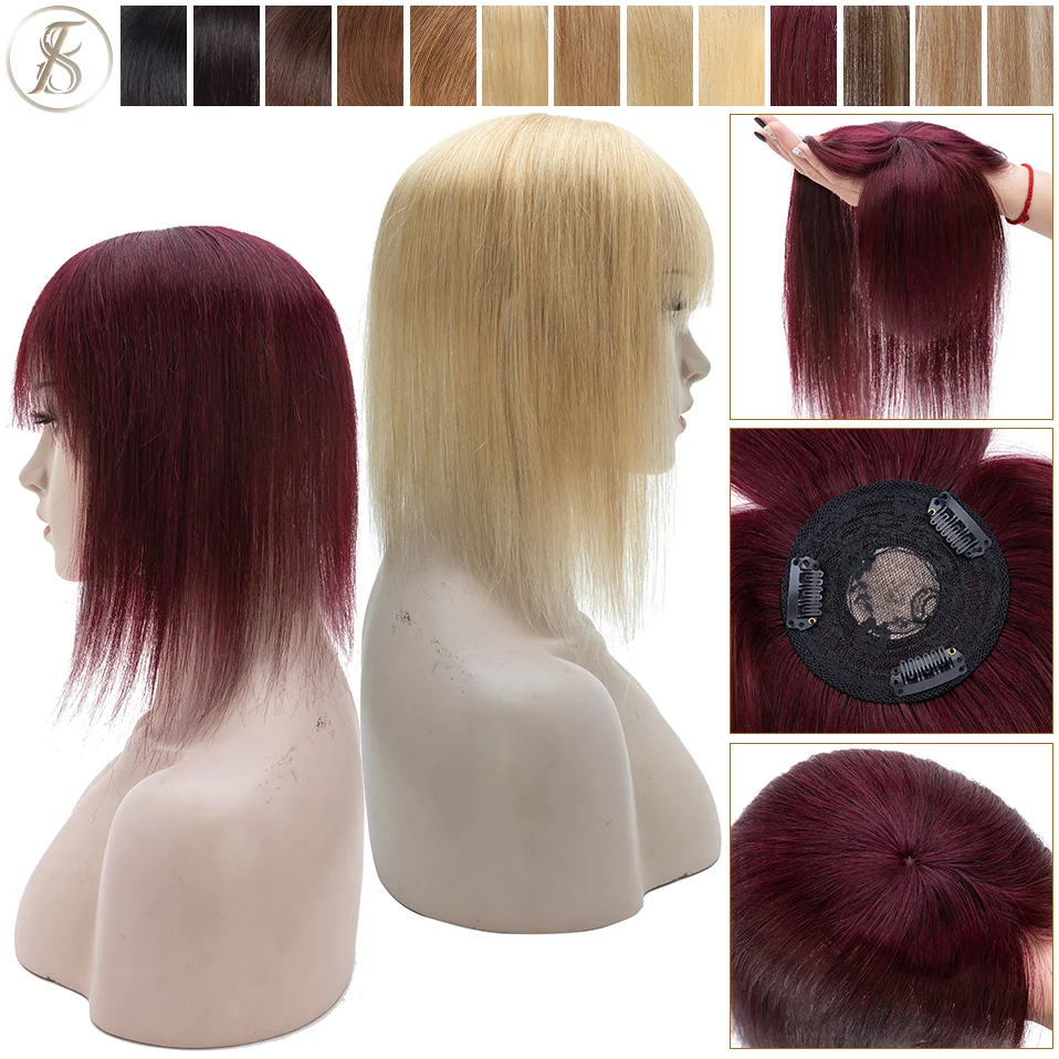 ESS Hair Topper-Pinzas de pelo humano para mujer, extensión de cabello Natural, color rubio y negro, 8,5x8,5 cm
