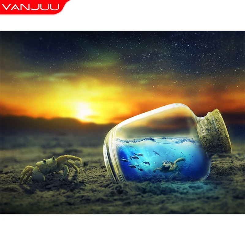 

2022 New Diamond Mosaic Drifting Bottle Crab 5D DIY Diamond Painting Landscape Cross Stitch Full Diamond Wall Decoration Gift