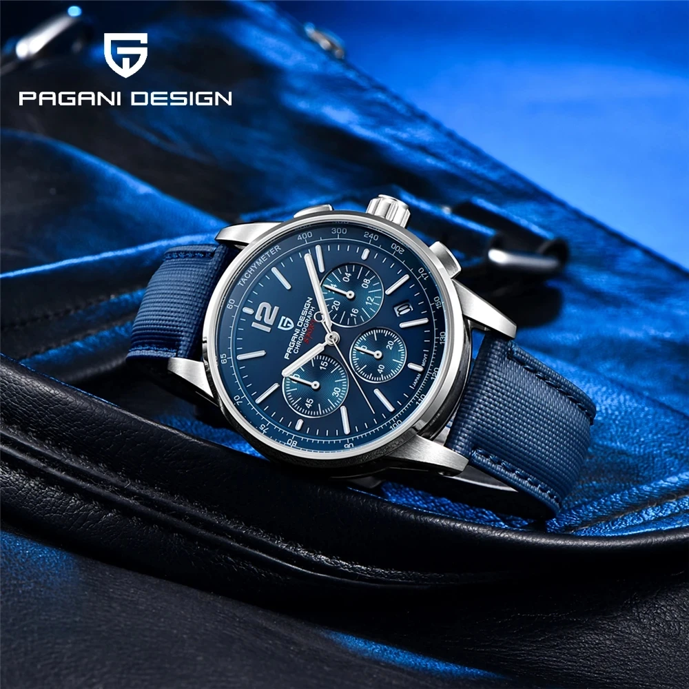 

PAGANI DESIGN Brand Automatic Date Quartz Watch Men AR Sapphire mirror VK63 Chronograph Luminous 100M Waterproof Nylon Men Watch