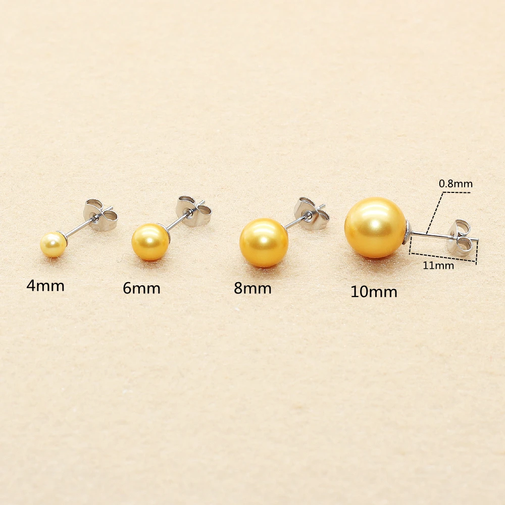 

Brief Style Stainless Steel With Nature Gold Color Shell Beads Pearls Push-back Stud Earrings 4/6/8/10mm No Fade Allergy Free