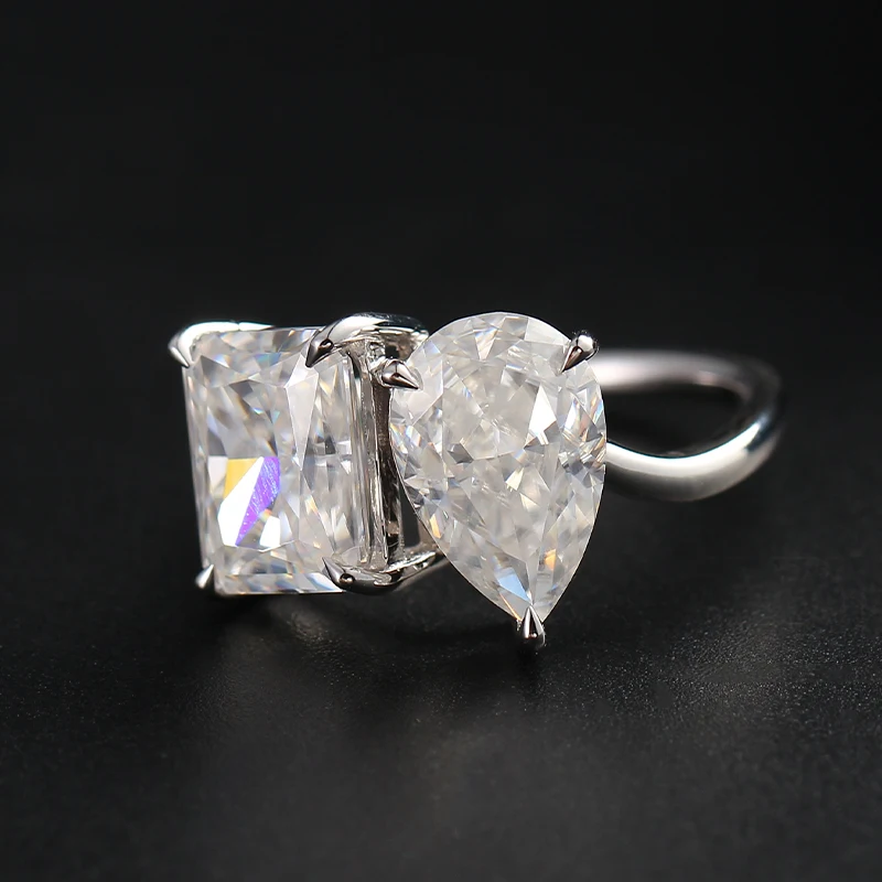 

14K Au585 White Gold Ring Matching band Wedding Anniversary Engagement Party Ring Radiant & Pear Moissanite Diamond Elegant