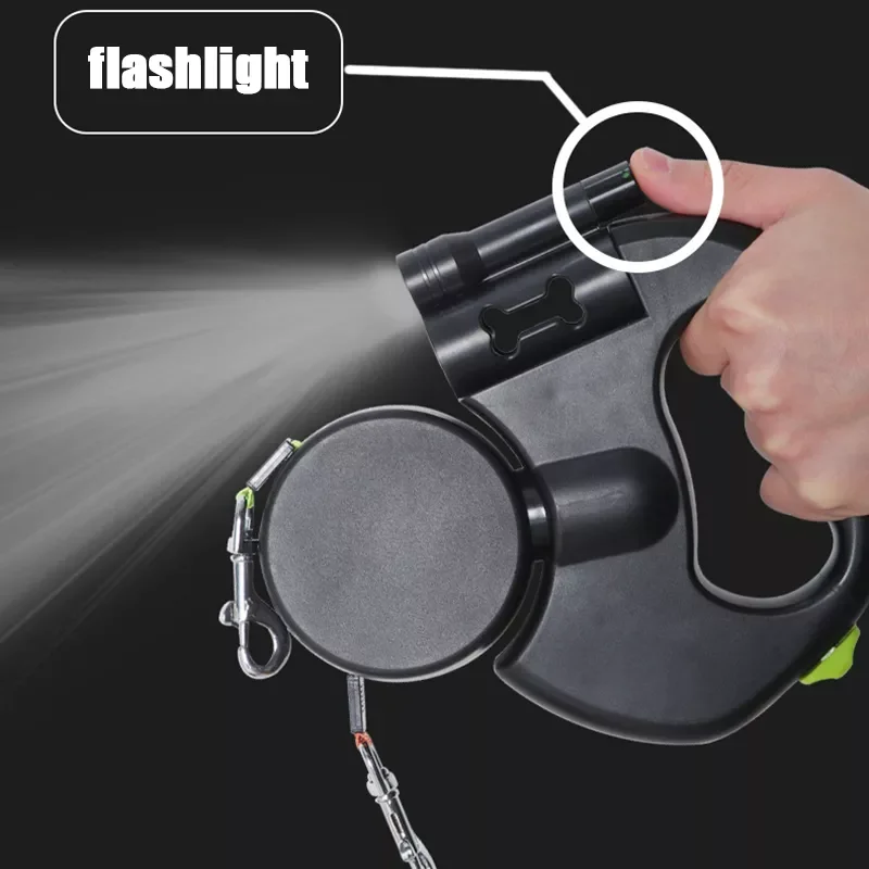 

Double Retractable Dog Leashes 3m with Flashlight Poop Bag Pet Telescopic Nylon Extending Lead Walking Traction Rope Service Dog