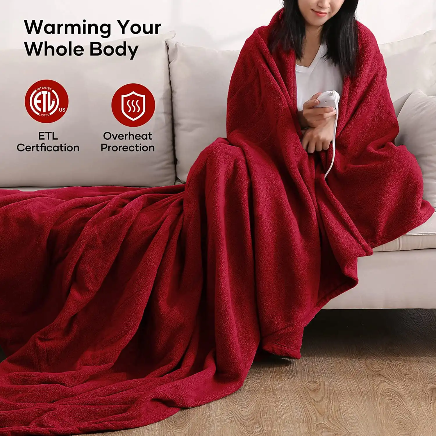 

Heated Blanket Twin Size 62'' x 84'' Super Cozy Soft Fleece Fast Heating & ETL Certification with 10 Hours Auto-off & 4 Heating
