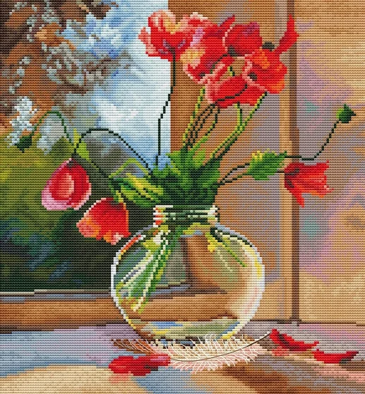 Бутылка мака 37-39 DIY игольная работа Набор для вышивки крестом 28ct 14ct 32ct Металлик aida