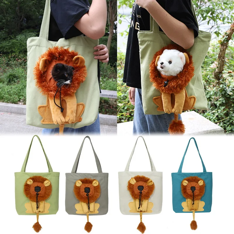 

Lion Shape Cat Carriers Bags Adjustable Zipper Transport Bag for Dogs Outdoor Pet Shoulder Bags Canvas Puppy Carrier Tote Pouch