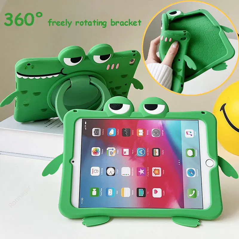 

Cute Silicone Crocodile Case for iPad 10.9 inch Air 5th 4th iPad 10th 9th 8th 7th Case 360° Rotatable Cover iPad Mini 2 3 4 5 6
