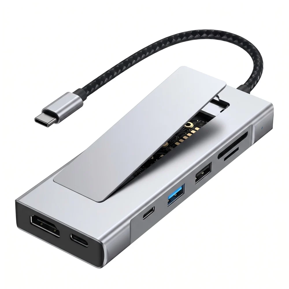 Фото NULOXO USB-C хаб 8-в-1 с корпусом для M.2 NVMe SSD, 10 Гбит/с, 4K HDMI, 100 Вт PD, кардридер SD/TF, многопортовый адаптер для MacBook и ноутбуков №1