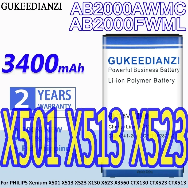 GUKEEDIANZI аккумулятор AB2000AWMC AB2000FWML 3400 мАч для PHILIPS Xenium X501 X513 X523 X130 X623 X3560 CTX130 CTX523 CTX513