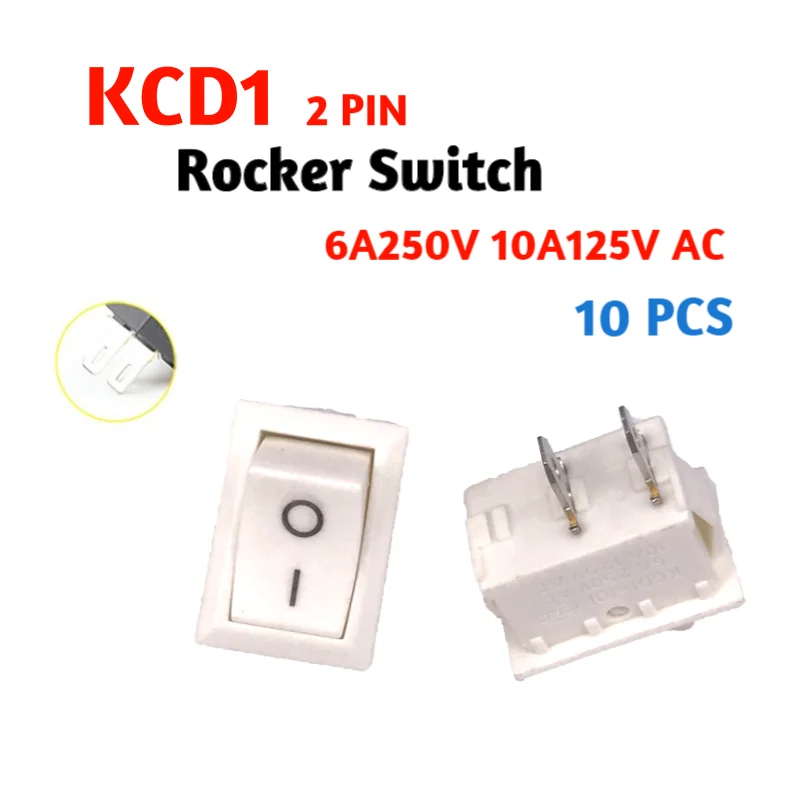 

5Pcs/Lot Black Push Button Mini Switch 6A-10A 250V 125V KCD1 2Pin Snap-in On/Off Rocker Switch 5PCS/Lot 21MM*15MM White