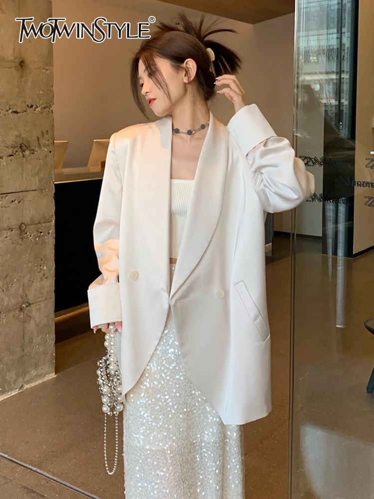 

TWOTWINSTYLE Minimalist Blazers For Women Notched Collar Long Sleeve Patchwork Button Slim Autumn Blazer Female Fashion Clothes